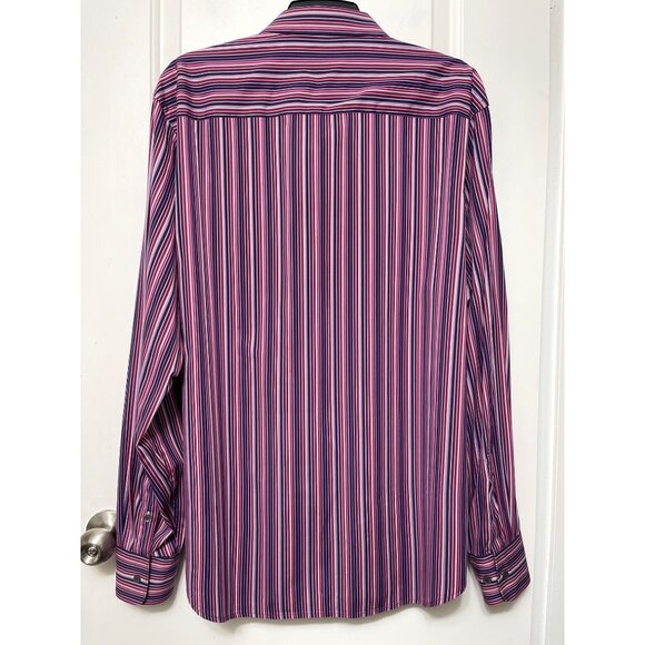 Bugatchi Mens Striped Button-Up Shirt In Shaped Fit Purple Size XL - Picture 4 of 11